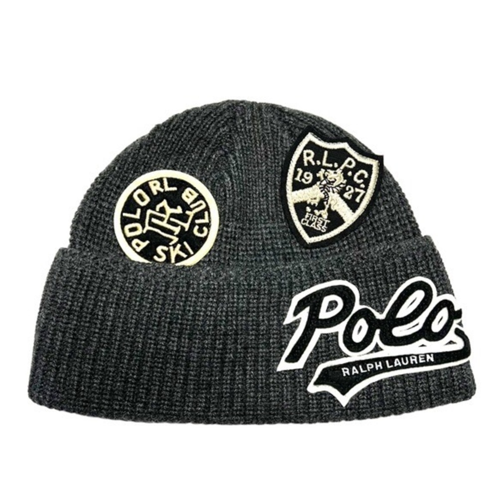 POLO RALPH LAUREN Varsity Patch Beanie Hat Gray